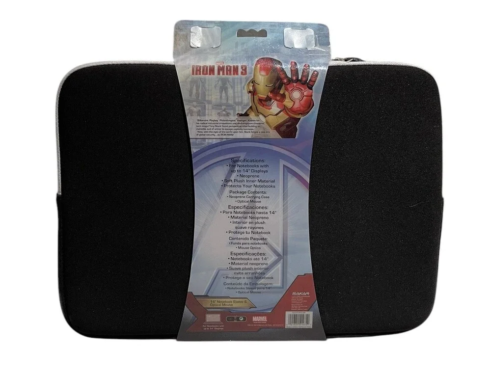 MARVEL IRON MAN 3 NOTEBOOK SLEEVE PLUS OPTICAL MOUSE FOR NOTEBOOKS UP TO 14